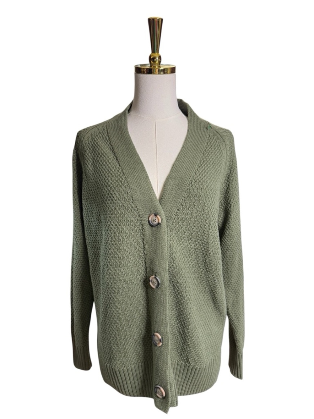 GAP Four Leaf Clover Green Sage Button Front Cardigan Cotton Sz XS